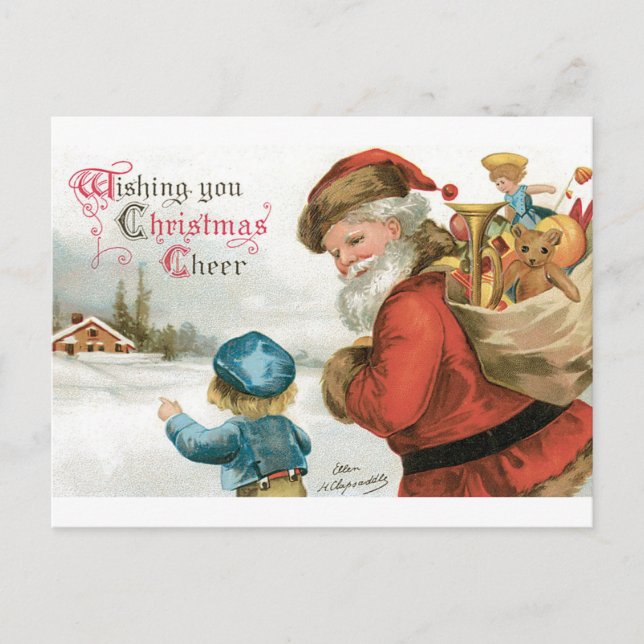 Cartão Postal Desejando Vossa Alegria de Natal por Ellen Clapsad (Frente)