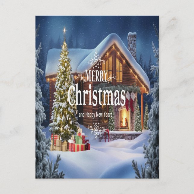 Cartão Postal Desejos Brilhantes para um Natal Alegre (Frente)