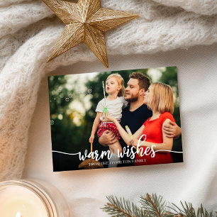 Cartão Postal Desejos calorosos com foto de caligrafia de Natal