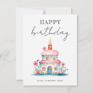 Cartão Postal Desejos de Aniversário Casa de Bolo de Aniversário