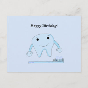Cartão Postal Desejos de Aniversário de Dente e Escova de Dentes