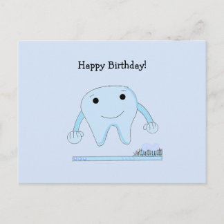 Cartão Postal Desejos de Aniversário de Dente e Escova de Dentes