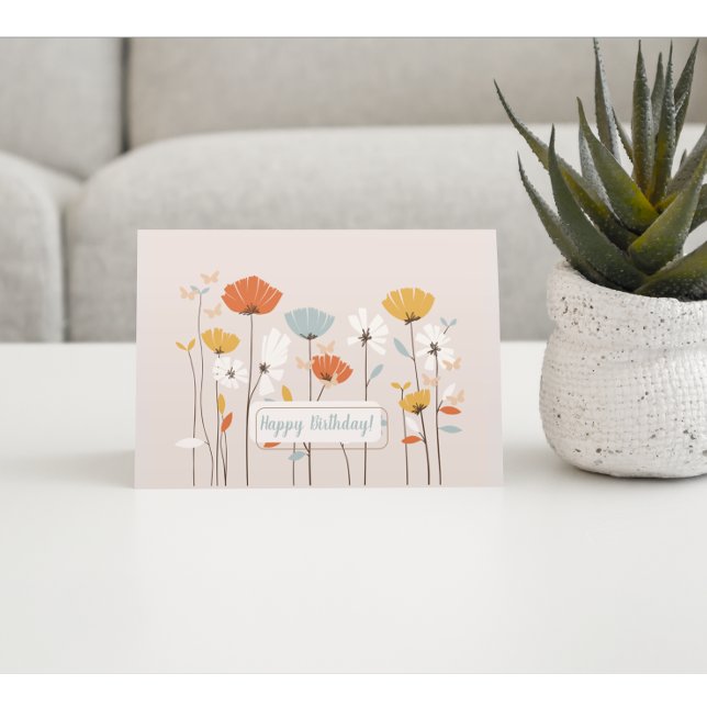 Cartão Postal Desejos de Aniversário Florais Minimalistas (Criador carregado)