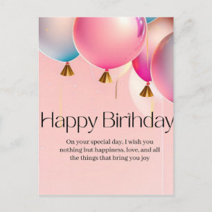 Cartão Postal Desejos de Aniversário Rosa
