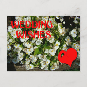 Cartão Postal Desejos de casamento, coração e flores