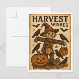 Cartão Postal Desejos de colheita de Halloween vintage