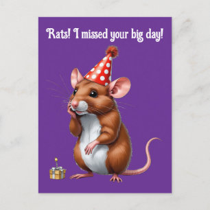 Cartão Postal Desejos de Feliz Aniversário Atrasado com um Rato 