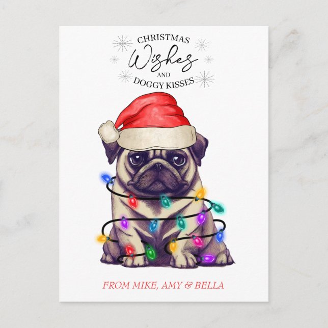 Cartão Postal Desejos de Natal Cachorro Beijos de Cachorrinho Pe (Frente)