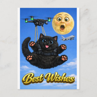 Cartão Postal Desejos Divertidos de Voo de Drone de Gato Preto G