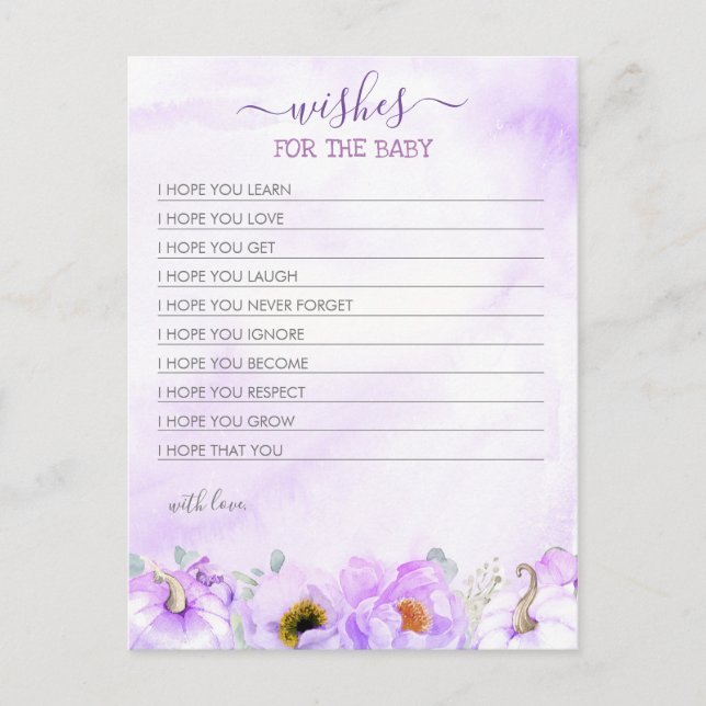 Cartão Postal Desejos Para O Chá de fraldas Das Meninas De Abóbo (Frente)