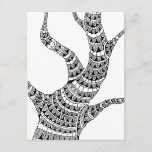 Cartão Postal Desenho a Caneta de Árvore Curva Abstrata