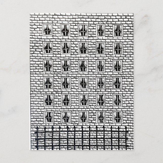 Cartão Postal Desenho a Tinta de Edifício de Tijolo (Frente)