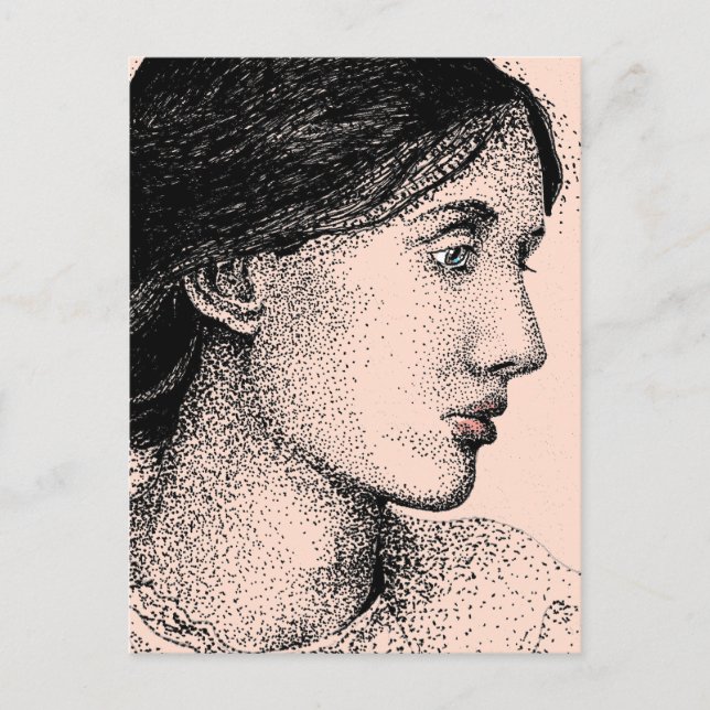 Cartão Postal Desenho a Tinta de Virginia Woolf Colorido (Frente)