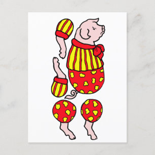 Cartão Postal desenho animado circo porco papel boneco cortado a
