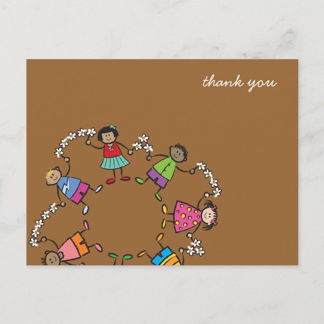 Cartão Postal Desenho Animado Crianças Felizes Amigáveis ao Redo (Frente)