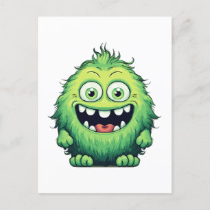 Cartão Postal Desenho Animado de Monstro Verde Fofo Sorridente
