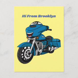 Cartão Postal Desenho animado de moto azul feliz e fofo