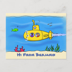 Cartão Postal Desenho animado de submarino feliz