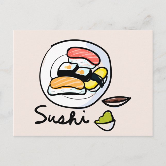 Cartão Postal Desenho animado de sushi fofo comida japonesa de s (Frente)