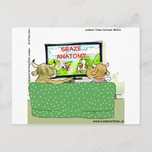 Cartão Postal Desenho Animado Engraçado de Vacas na TV