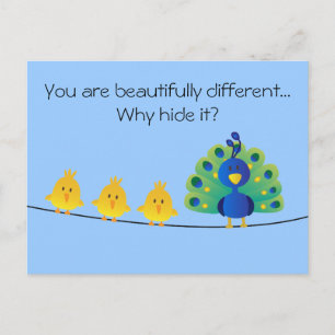 Cartão Postal Desenho animado fofo e colorido de pássaros e um p