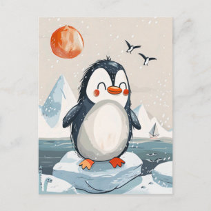 Cartão Postal desenho animado Penguin no gelo Floe
