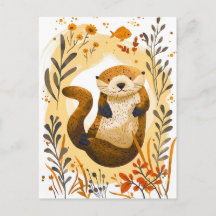 desenho animado Sea Otter Flutuando no Oceano