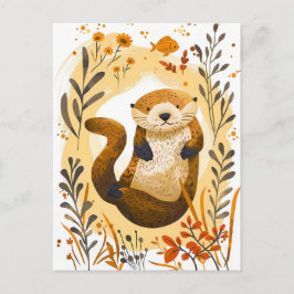 Cartão Postal desenho animado Sea Otter Flutuando no Oceano