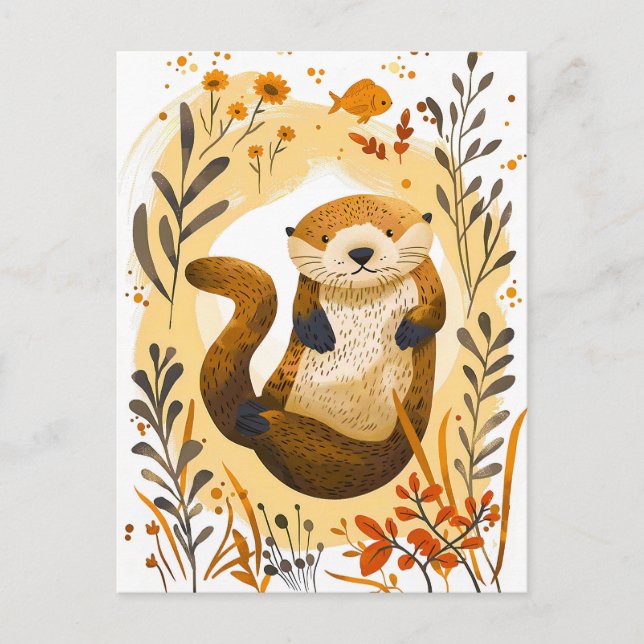 Cartão Postal desenho animado Sea Otter Flutuando no Oceano (Frente)