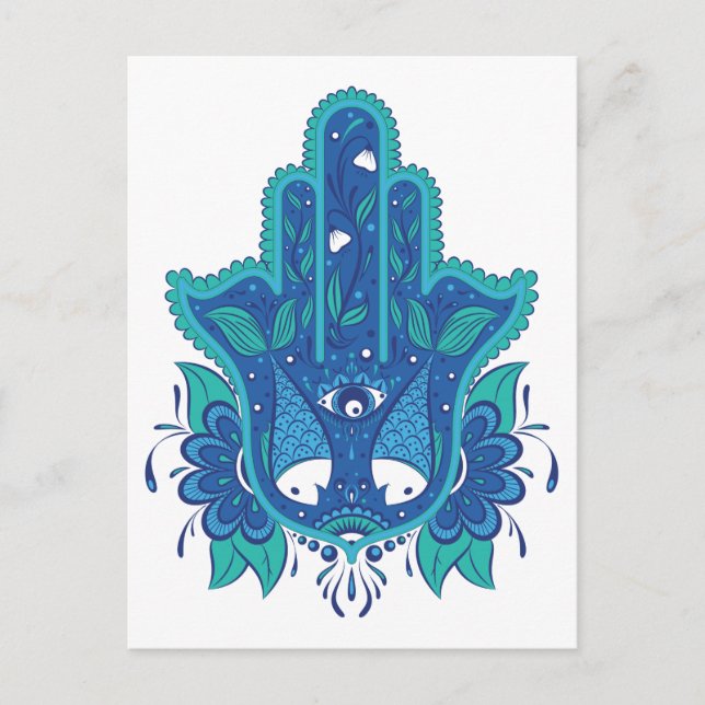 Cartão Postal Desenho Azul Hamsa (Frente)