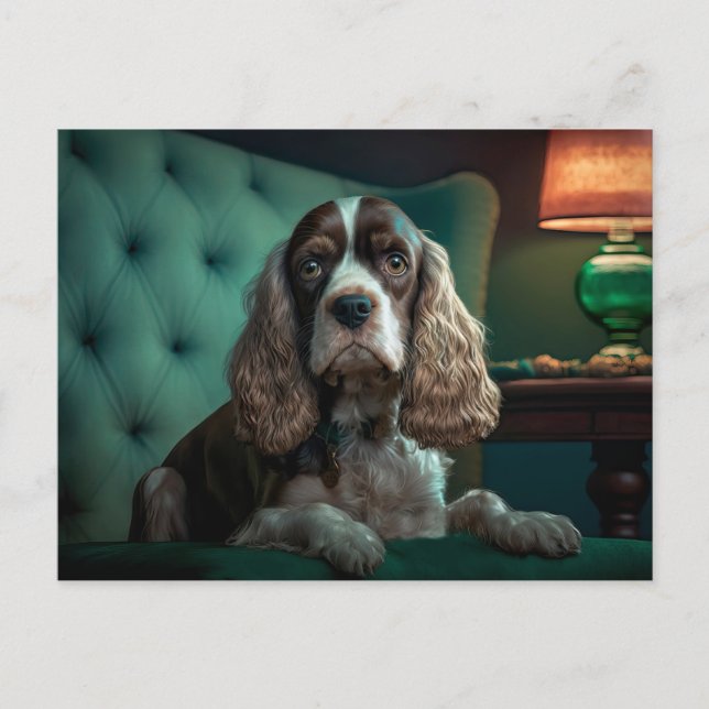 Cartão Postal Desenho Clássico de Retrato de Cocker Spaniel Eleg (Frente)