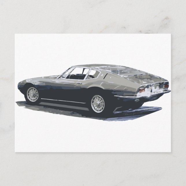 Cartão Postal Desenho Clássico Maserati Ghibli (Frente)