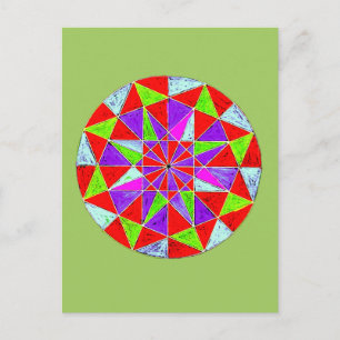 Cartão Postal Desenho Colorido de Mandala Geométrica