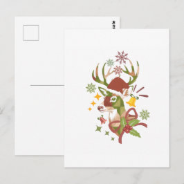 Cartão Postal Desenho Colorido de Veado de Natal