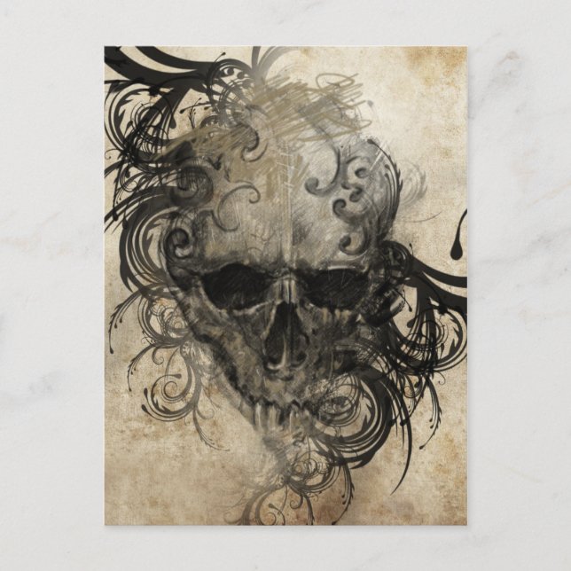Cartão Postal Desenho Da Arte De Tatuagem, Ilustração Feita À Mã (Frente)