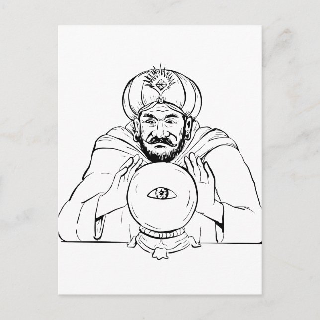 Cartão Postal Desenho da bola de cristal do caixa de fortuna (Frente)