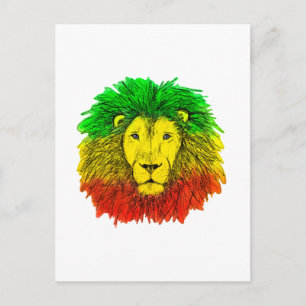Cartão Postal Desenho da cabeça de leão Rasta vermelho amarelo v