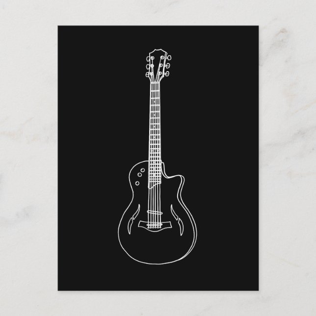 Cartão Postal Desenho da Linha de Violão Semiacústico monocromát (Frente)