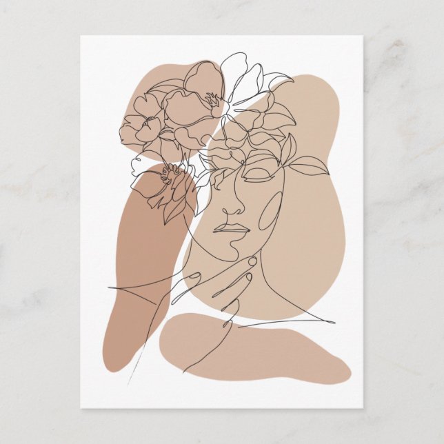 Cartão Postal Desenho da linha do Abstrato de boho estético  (Frente)