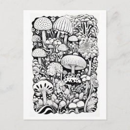 Cartão Postal Desenho da linha do cogumelo
