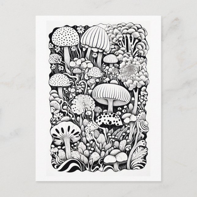 Cartão Postal Desenho da linha do cogumelo Pequeno (Frente)