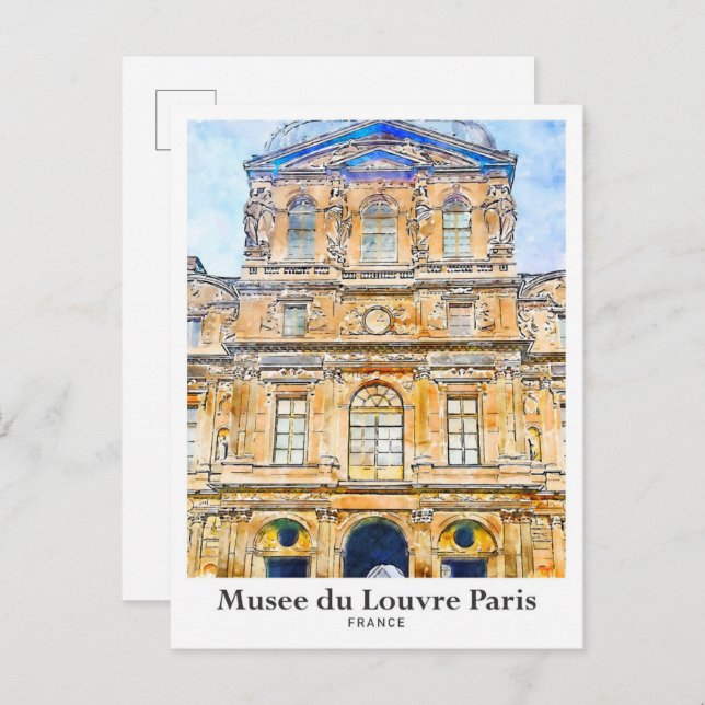 Cartão Postal Desenho da Mão d'Água do Musee du Louvre Paris Via (Frente/Verso)