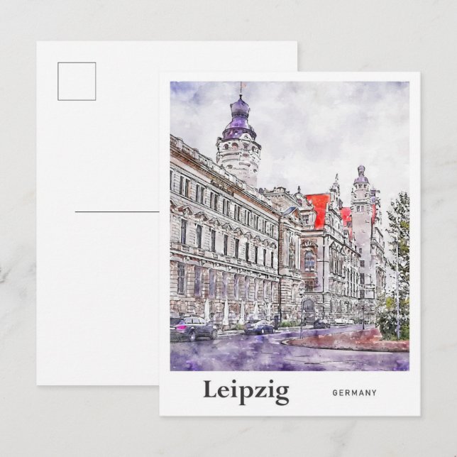 Cartão Postal Desenho Da Mão De Aquarela De Leipzig, Alemanha Vi (Frente/Verso)