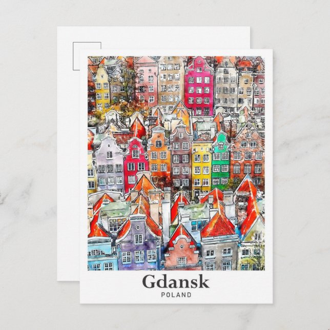 Cartão Postal Desenho Da Mão De Desenho De Viagem De Gdansk (Frente/Verso)
