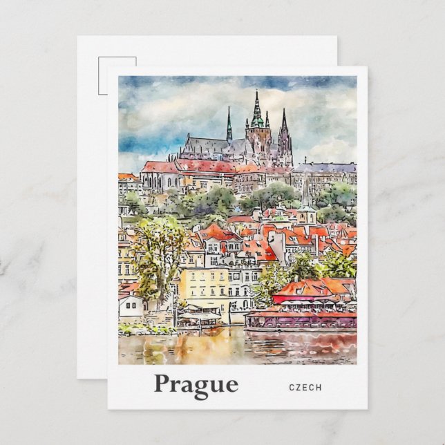 Cartão Postal Desenho Da Mão De Desenho De Viagem Tcheca Praga (Frente/Verso)