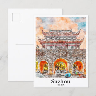 Cartão Postal Desenho Da Mão De Desenho De Viagem Watercolor Suz