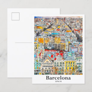 Cartão Postal Desenho Da Mão De Viagem De Barcelona