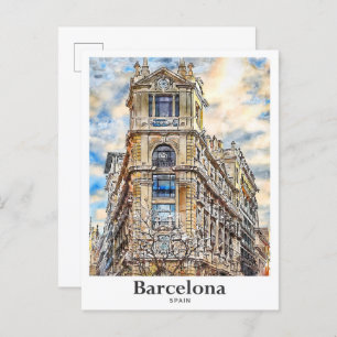 Cartão Postal Desenho Da Mão De Viagem De Barcelona