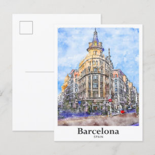 Cartão Postal Desenho Da Mão De Viagem De Barcelona