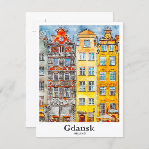 Cartão Postal Desenho Da Mão De Viagem De Gdansk
